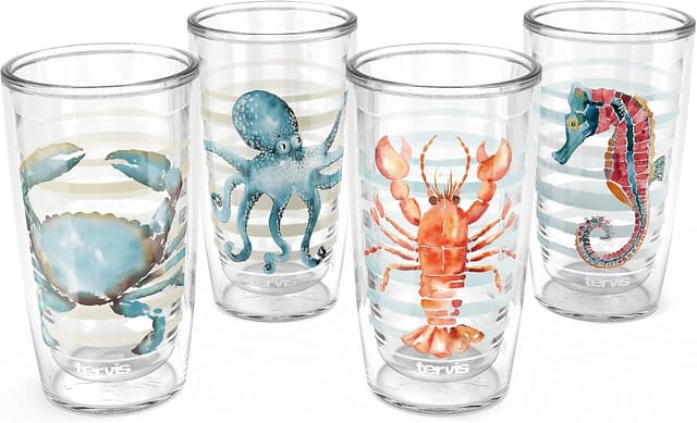 Detalle de Tervis Sara Berrenson Atlantica Collection Double-Walled Insulated Tumbler Travel Cup (16oz, 4-Pack) — Made in USA