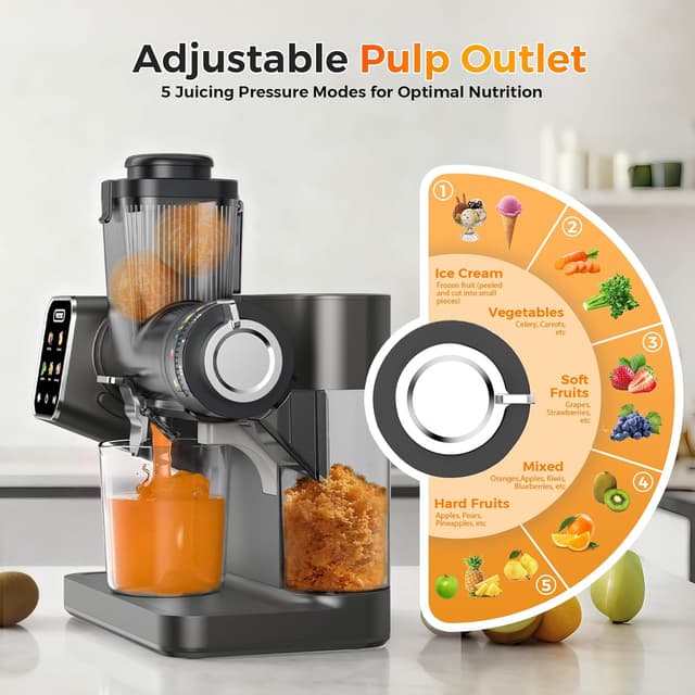 Detalle de WETIE Cold Press Juicer with Touch Screen, Adjustable Juicing Pressure & 3.54'' Feed Chute