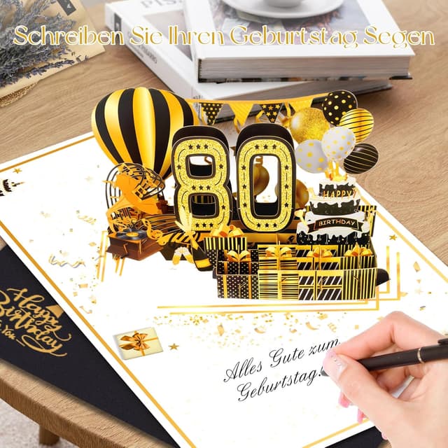 Detalle de Olosong Geburtstagskarte zum 80. Geburtstag – 3D Pop-up Karte „80“ mit Umschlag