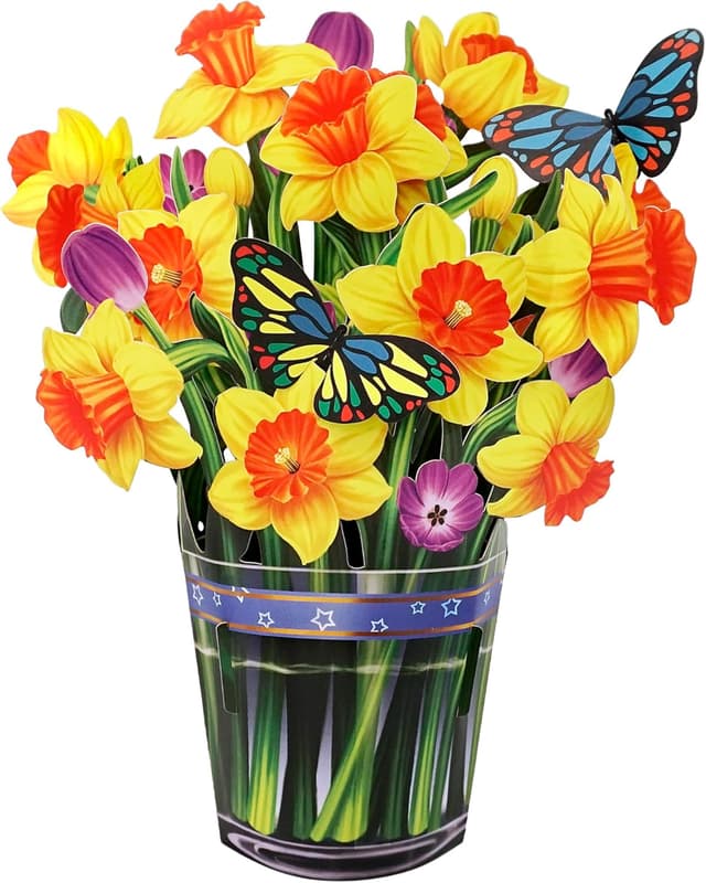 Detalle 2 de CUTPOPUP Pop-Up-Geburtstagskarte mit gelbem Narzissenstrauß (26x30 cm) für Frau & Mutter