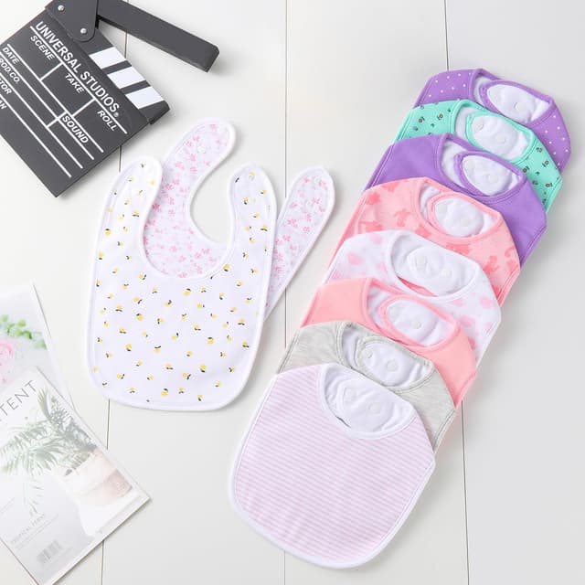 Detalle 2 de Hakochia Waterproof Baby Bibs (4-layer cotton) for Newborns, 0–12 Months, 10-pack with adjustable snaps