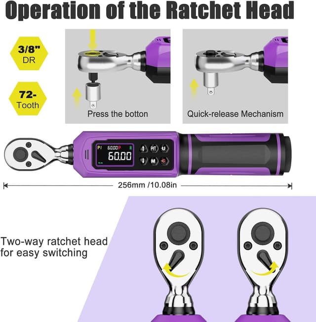 Thumbnail 5 de ANPUDS Clé Dynamométrique Numérique 3/8'' 0,9–60 Nm