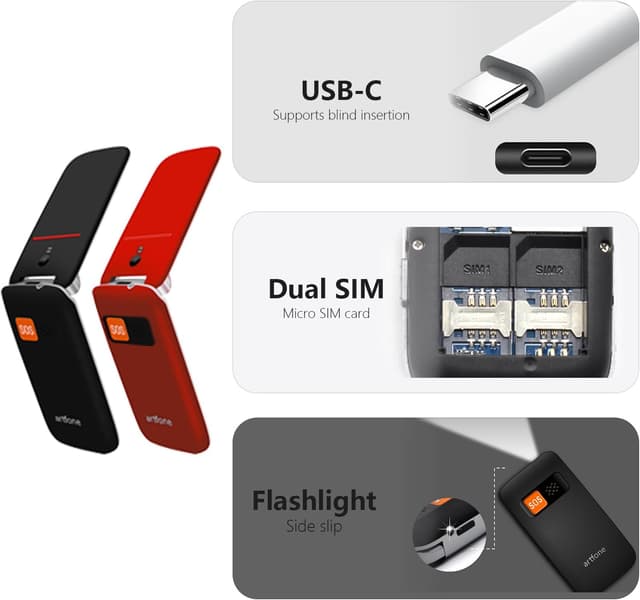 Thumbnail 5 de artfone CF241 Senior Flip Mobile Phone 2.4