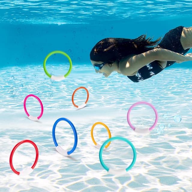 Detalle de JOYIN Dive Rings set of 8 colourful swimming rings for kids (pool diving training toys)