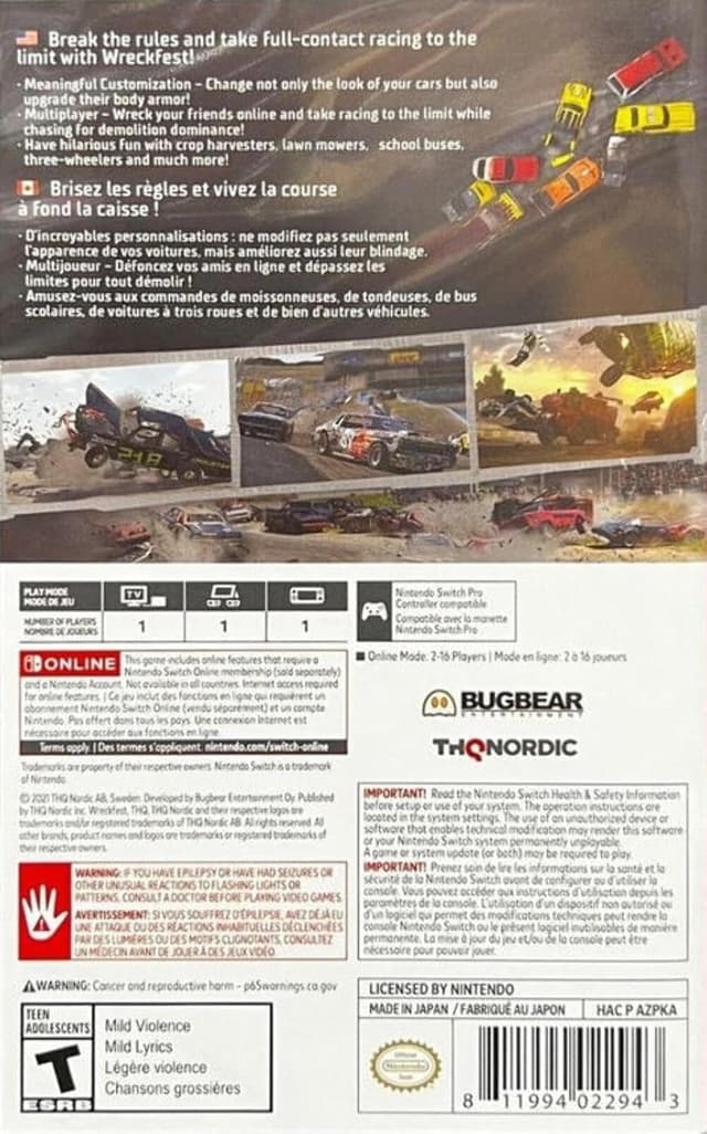 Detalle 2 de Wreckfest for Nintendo Switch — physics-based destruction racing