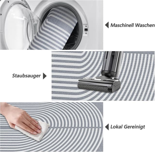 Detalle de Capslpad Flur-Läufer 80x200 cm mit doppeltem Bogen in Weiß (Natur-Look) – waschbar, rutschfest