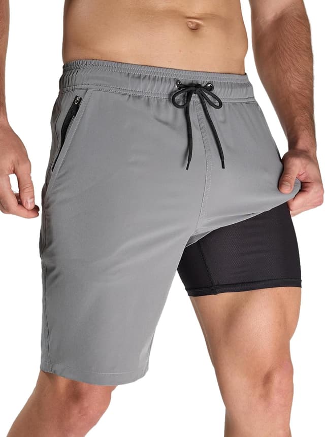 Detalle de Arcweg men’s 9 inch swim shorts with compression liner, quick-dry board-style fit and zip pockets