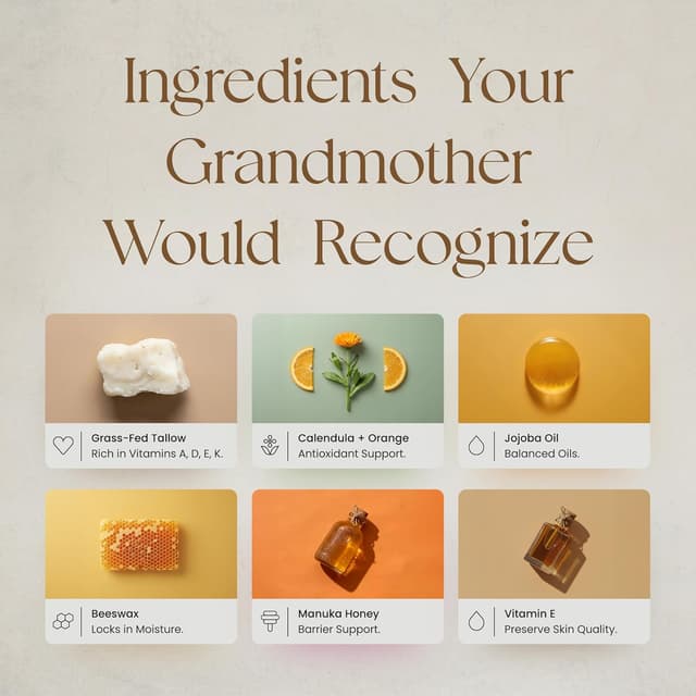 Detalle de Beef Tallow for Skin Tallow and Honey Balm for Face — Non-Greasy Tallow Moisturizer (Gift-Ready)