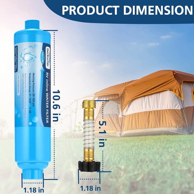 Detalle de Beckacher 2-Pack Tastepure RV Inline Water Filter (KDF & GAC) with Flexible Hose Protector