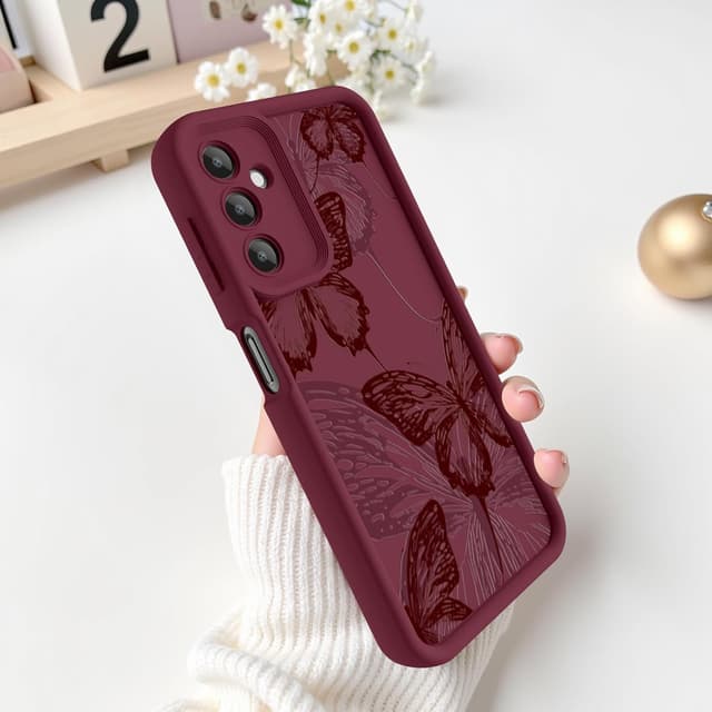 Detalle de FUXICASE for Samsung Galaxy A16 5G Soft Silicone Case with Creative Butterfly Design (Burgundy Red Butterfly)