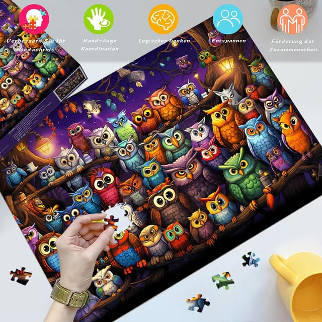 Detalle 2 de HUADADA Puzzle 1000 Teile für Erwachsene mit Eule-Motiv (70 x 50 cm)