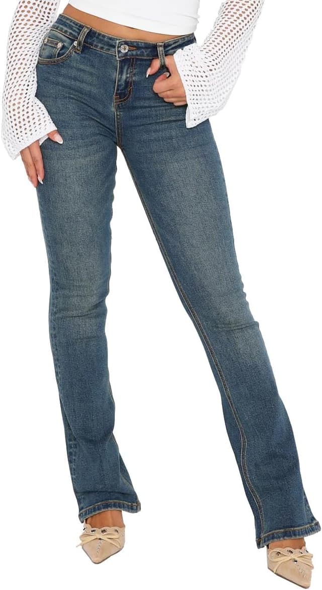 Detalle 2 de Justalwart Women’s Stretch Low Rise Double Button Elastic Skinny Vintage Flare Jeans