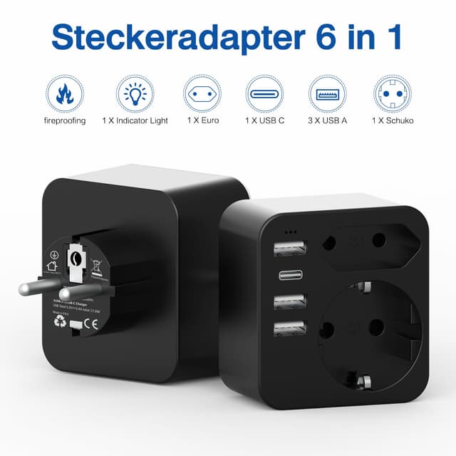 Detalle de Rwest X Mehrfachsteckdose mit 4 USB Ports