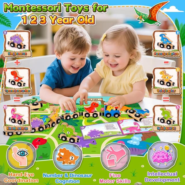 Detalle de Toddler Wooden Magnetic Dinosaur Train Set (11 cars) for ages 1–3