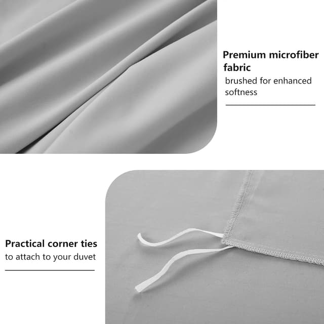 Detalle 2 de RUIKASI Light Grey Double Duvet Set (200 x 200 cm) with Zip + 2 Pillowcases