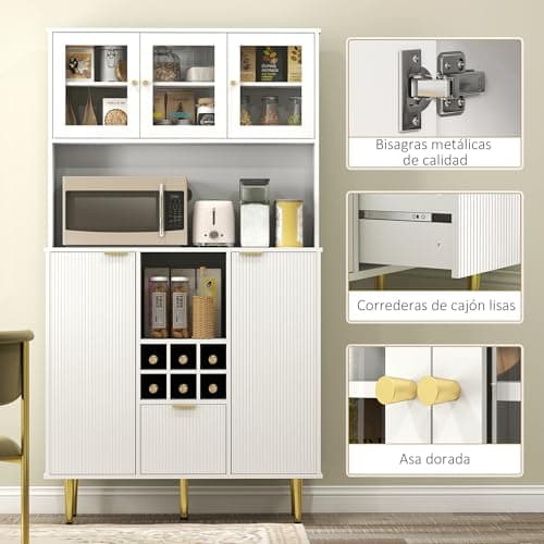 Thumbnail 5 de HOMCOM Alacena de Cocina con Vidrio y Botellero 🏡