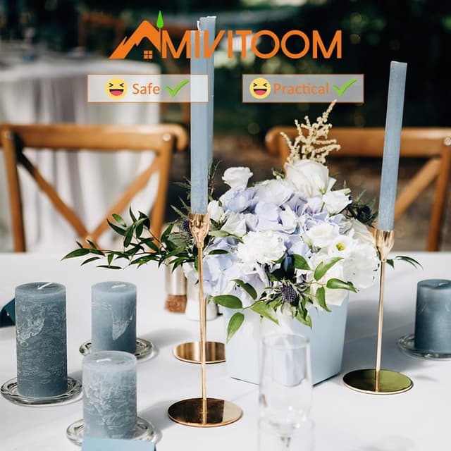 Detalle de Mivitoom set of 3 gold taper candle holders (stainless steel) for home, parties and wedding décor