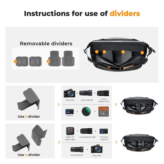 Detalle de K&F CONCEPT 2-in-1 sling bag 2L capacity for cameras