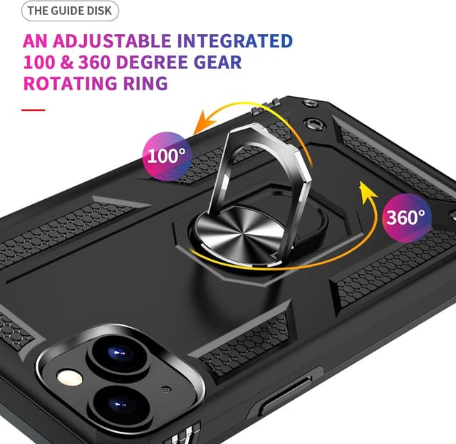 Thumbnail 6 de Aozuoton iPhone 15 Case (Black) with Screen Protector, 360° Rotatable Kickstand and Shockproof Design