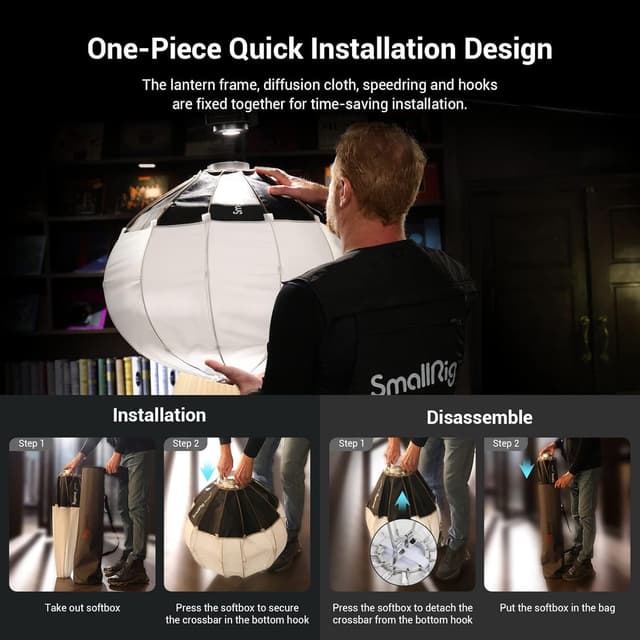 Detalle de SMALLRIG Laternen-Softbox 90 cm Bowens Mount 3932 mit flexiblem Klettverschluss-Barndoor