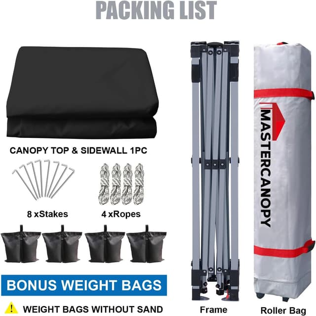 Detalle 2 de MASTERCANOPY Durable EZ Pop-up Gazebo Tent with 1 Sidewall (2.5x2.5M, Black)