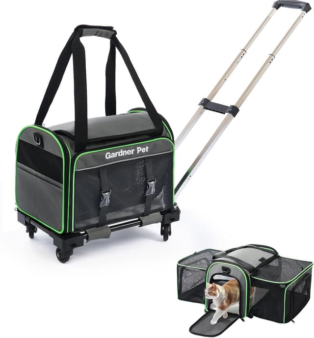 Detalle de Gardner Pet Cat Carrier with Wheels (Medium) – Airline Approved Soft-Sided Travel Carrier for Cats & Small Dogs
