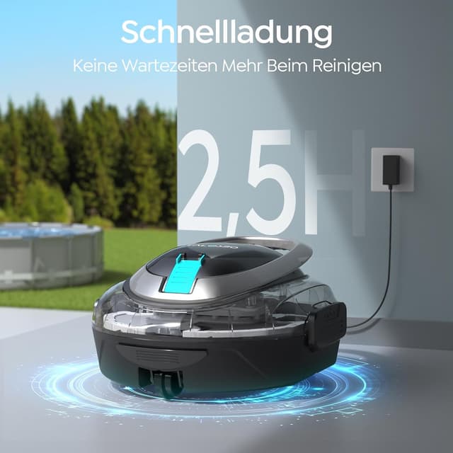 Detalle 2 de TALOSBO S2 Poolroboter mit Doppelfiltration und Doppelmotoren – kabelloser Akku-Poolsauger für Flachbodenbecken