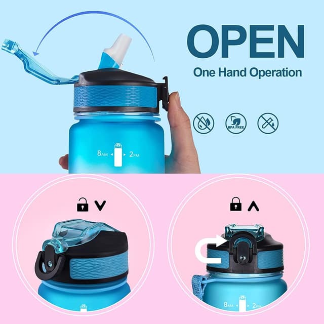 Detalle 2 de NAVTUE 1L Sports Water Bottle with Straw, Time Markings & Leakproof Lock