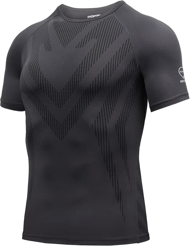 Detalle de AMZSPORT chemise de compression à manches courtes pour homme – séchage rapide et coupe ajustée