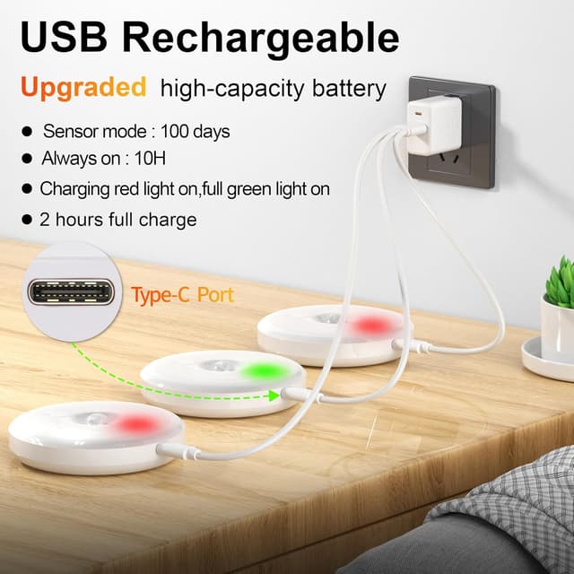 Thumbnail 3 de daphomeu 6 Stück Nachtlicht mit Bewegungsmelder,Dreifarbige USB Wiederaufladbare LED-Licht,Schrankbeleuchtung,Bewegungsmelder innen für Treppenbeleuchtung,Schlafzimmer, Küche, Kinderzimmer.
daphomeu 6 Stück Nachtlicht mit Bewegungs…
