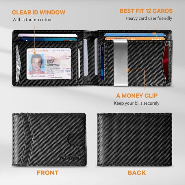 Detalle 2 de HOCRES Mens RFID Slim Wallet with 12 slots