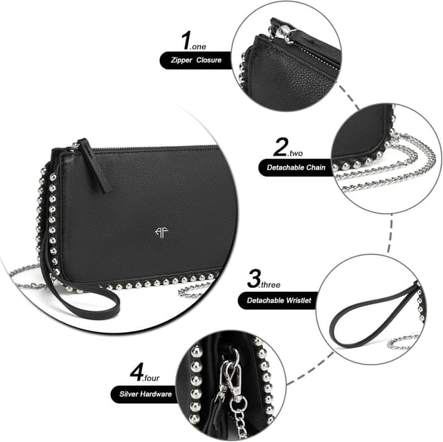 Detalle de AFKOMST AFKOMST Piccola pochette e Wristlet Wallet da donna con tracolla a catena, Nero