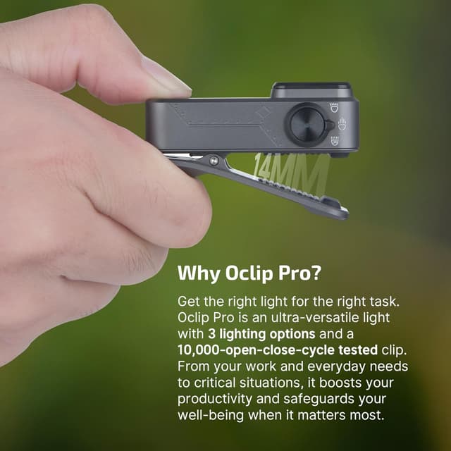 Detalle 2 de Olight Oclip Pro EDC Clip-on Torch (500 Lumens, USB-C rechargeable) with magnetic base and 3 light modes