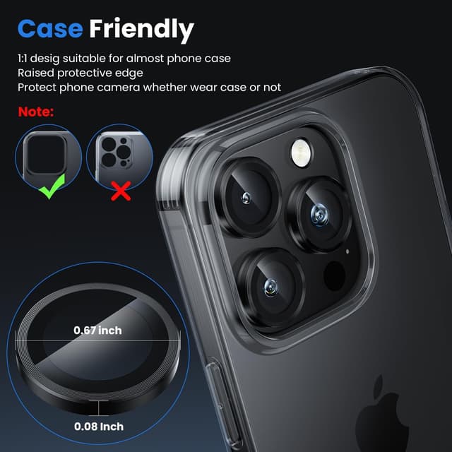 Detalle de WSKEN for iPhone 16 Pro / 16 Pro Max Camera Lens Protector (9H tempered glass, black titanium metal ring)