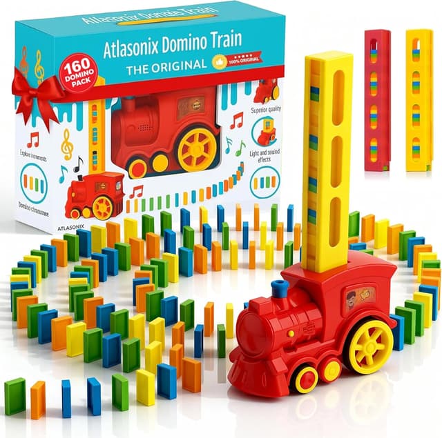 Detalle de Atlasonix Domino Train for Kids — Automatic Domino Laying Toy Set (Montessori STEM)