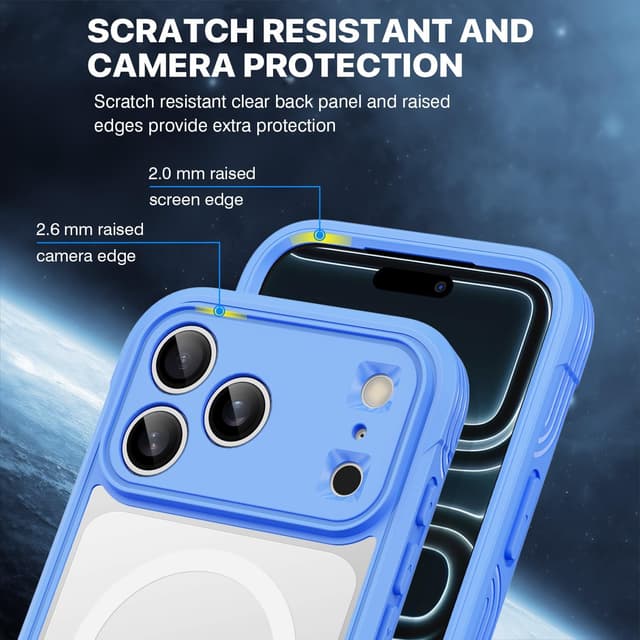 Detalle 2 de CENHUFO MagSafe iPhone 17 Pro case with built-in 9H glass screen protector – 360° shockproof bumper (Blue)