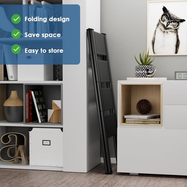 Detalle de Scala pieghevole in alluminio a 4 livelli antiscivolo fino a 150 kg (nera) per casa, cucina e ufficio