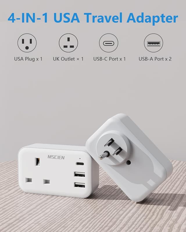Detalle 2 de Mscien UK to US Travel Adapter 4‑in‑1