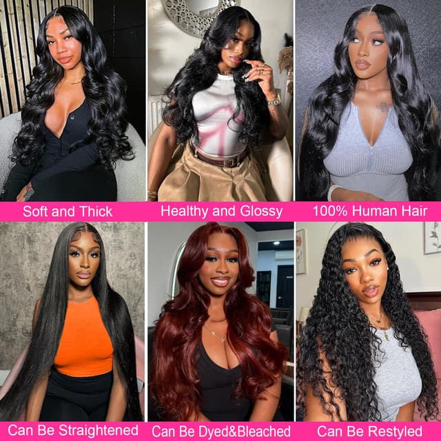 Detalle de Caplina 16A Brazilian Virgin Hair Body Wave Bundles (4 Bundles) – Unprocessed Natural Black, 16–20 Inches