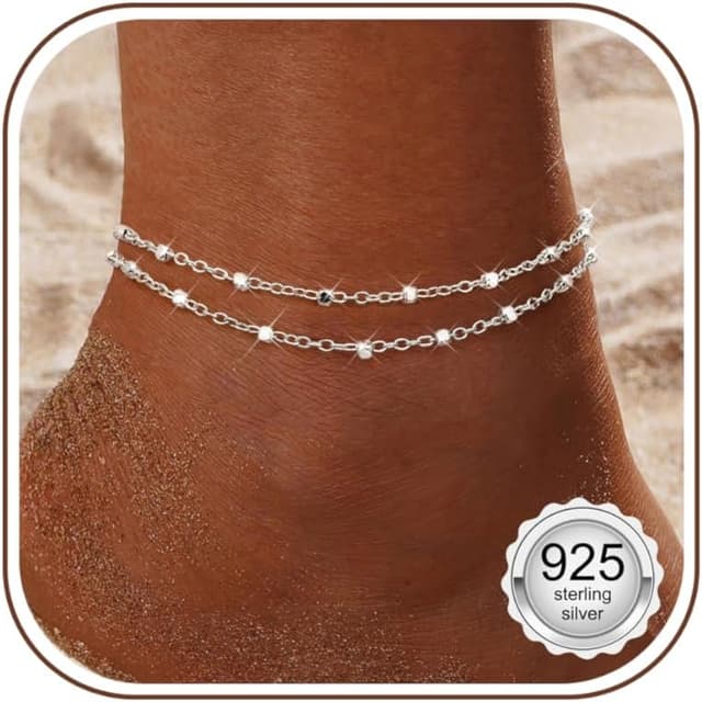 Thumbnail 6 de CASSIECA Silber/Gold Fußkettchen Set (925 Sterling Silber) – verstellbar, stapelbar, wasserfest