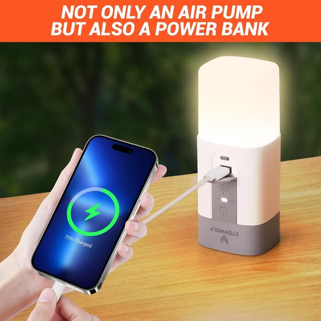 Thumbnail 6 de ETENWOLF Air 5 Pro Max Portable Electric Air Pump (10400 mAh) with Camping Light