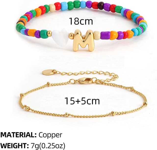 Detalle de SLOONG Armband Damen Gold/Silber vergoldet mit Perlen & Buchstaben, verstellbar