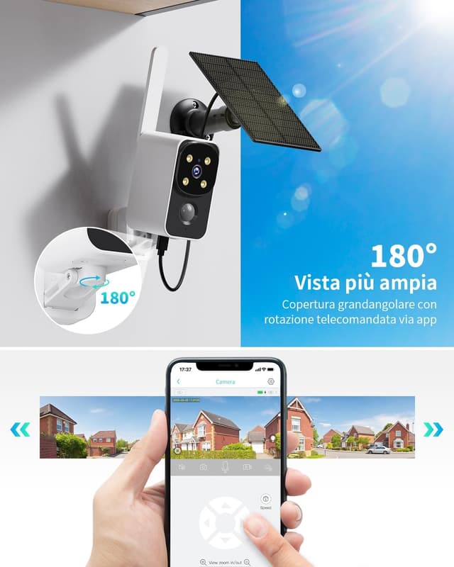 Detalle de PESAIR PesaIR 4G LTE telecamera esterna senza fili con SIM, 2K, pannello solare e PIR
