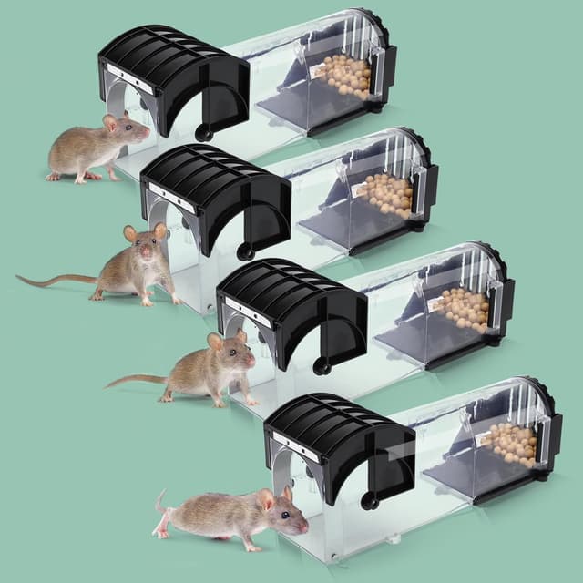 Detalle de 4-Pack humane live mouse traps for indoors and outdoors (touchless release) with cleaning brushes