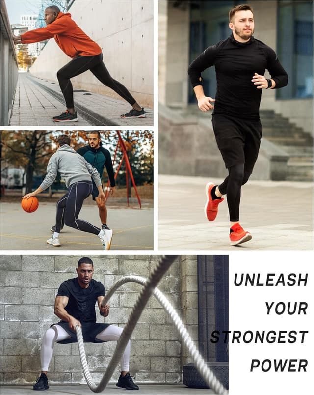 Detalle de Roadbox Compression Pants (1, 2 or 3 Pack) — Men’s Athletic Base Layer Tights for Running, Cycling, Yoga