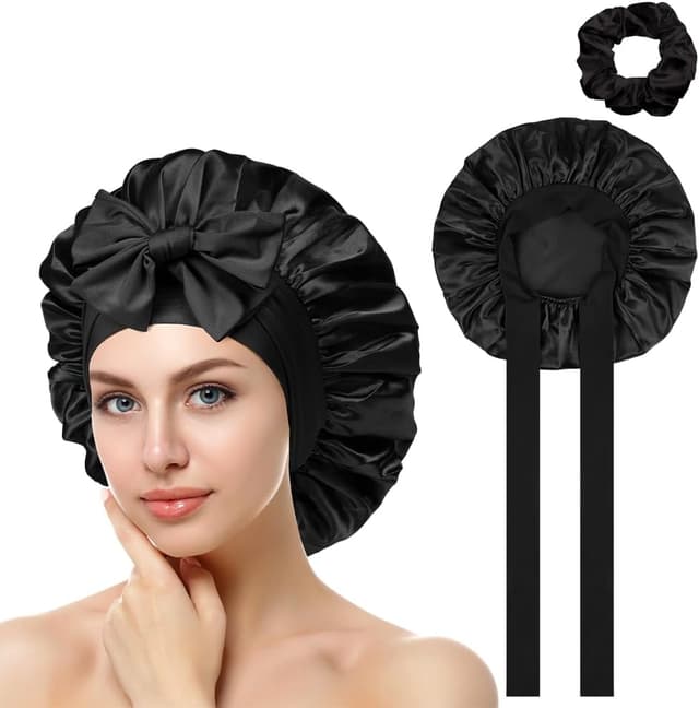 Detalle de ACWOO Bonnet de nuit ajustable en satin et soie pour protéger les cheveux pendant le sommeil