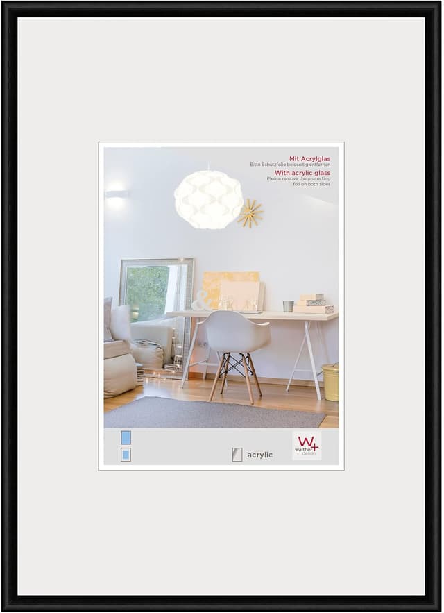 Detalle de Cadre photo Walther Design noir New Lifestyle 60 x 80 cm avec verre acrylique incassable (KVX080B)