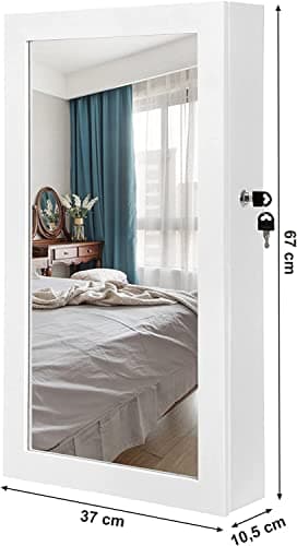 Detalle de SONGMICS armario joyero de pared JBC51W con espejo, blanco y forro negro