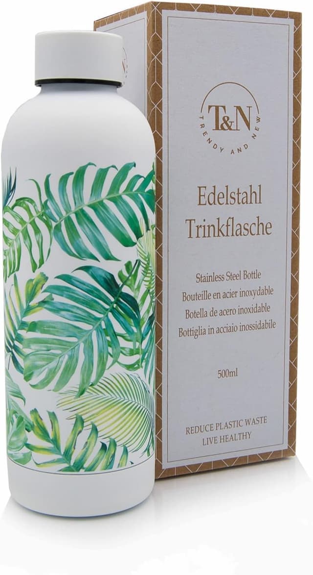 Detalle de T&N Edelstahl Trinkflasche 500 ml – Thermosflasche für Büro & unterwegs (auslaufsicher, für Sprudel)