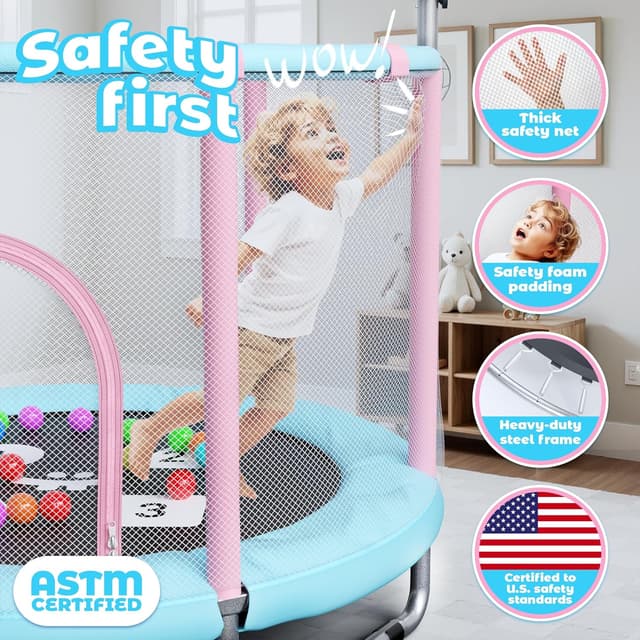 Detalle 2 de Happin® 55” Toddler Trampoline with Safety Enclosure Net (Ages 1-6) – Indoor & Outdoor Kids Rebounder